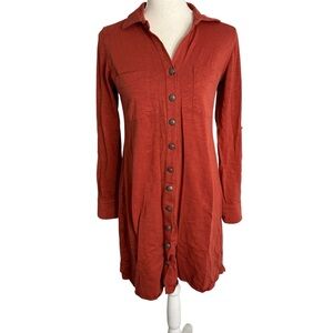 Soft Surroundings Front Button Long Sleeves Shirt Dress Rusty Red Size PXS‎